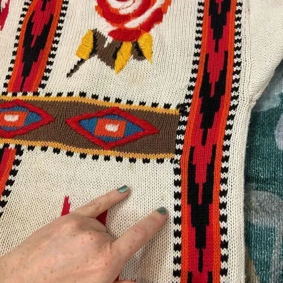 Emminent Womens Folk Art Embroidered vintage Crewneck Sweater Southwesterb Large - Picture 10 of 16